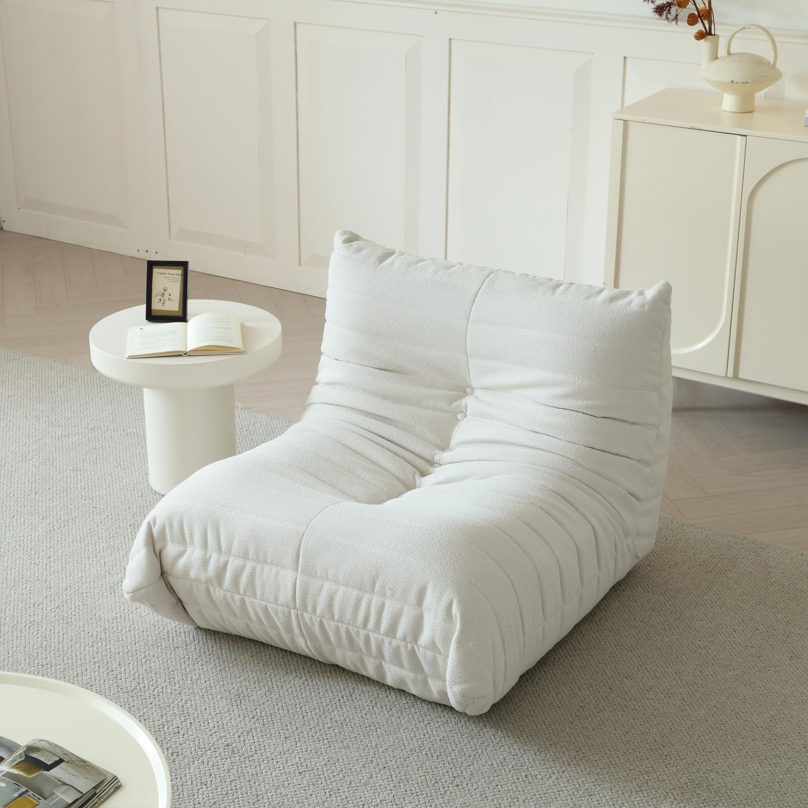 Photo 1 of BBORR Luxury Sofa Couch Chair, Lazy Floor Seating, Fireside Bean Bag Chair, Ergonomic Tatami Sofa Lounger for Living Room, Bedroom, Office, Single Seat, White