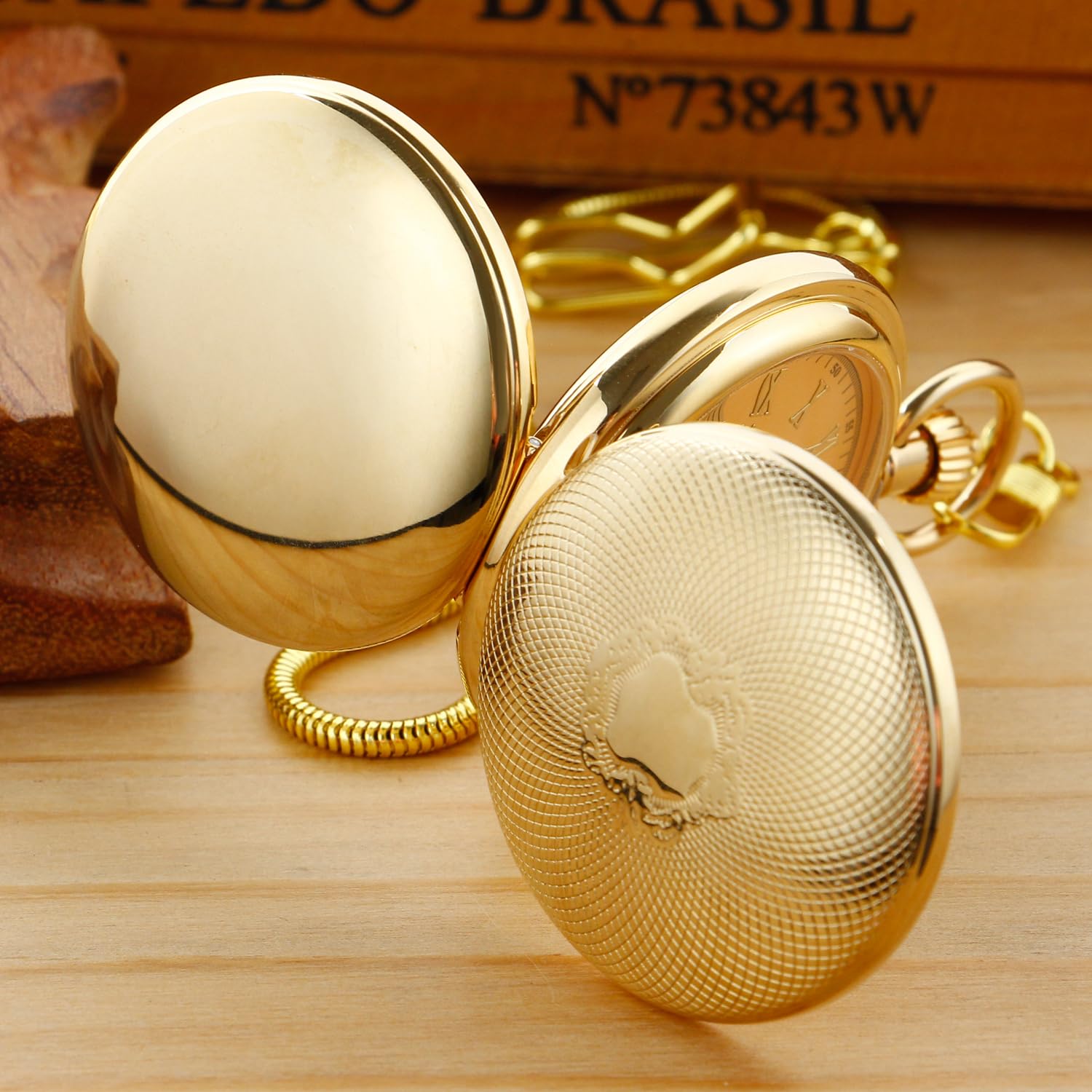 Whodoit Elegant Men's Mechanical Pocket Watch with Chain and Box