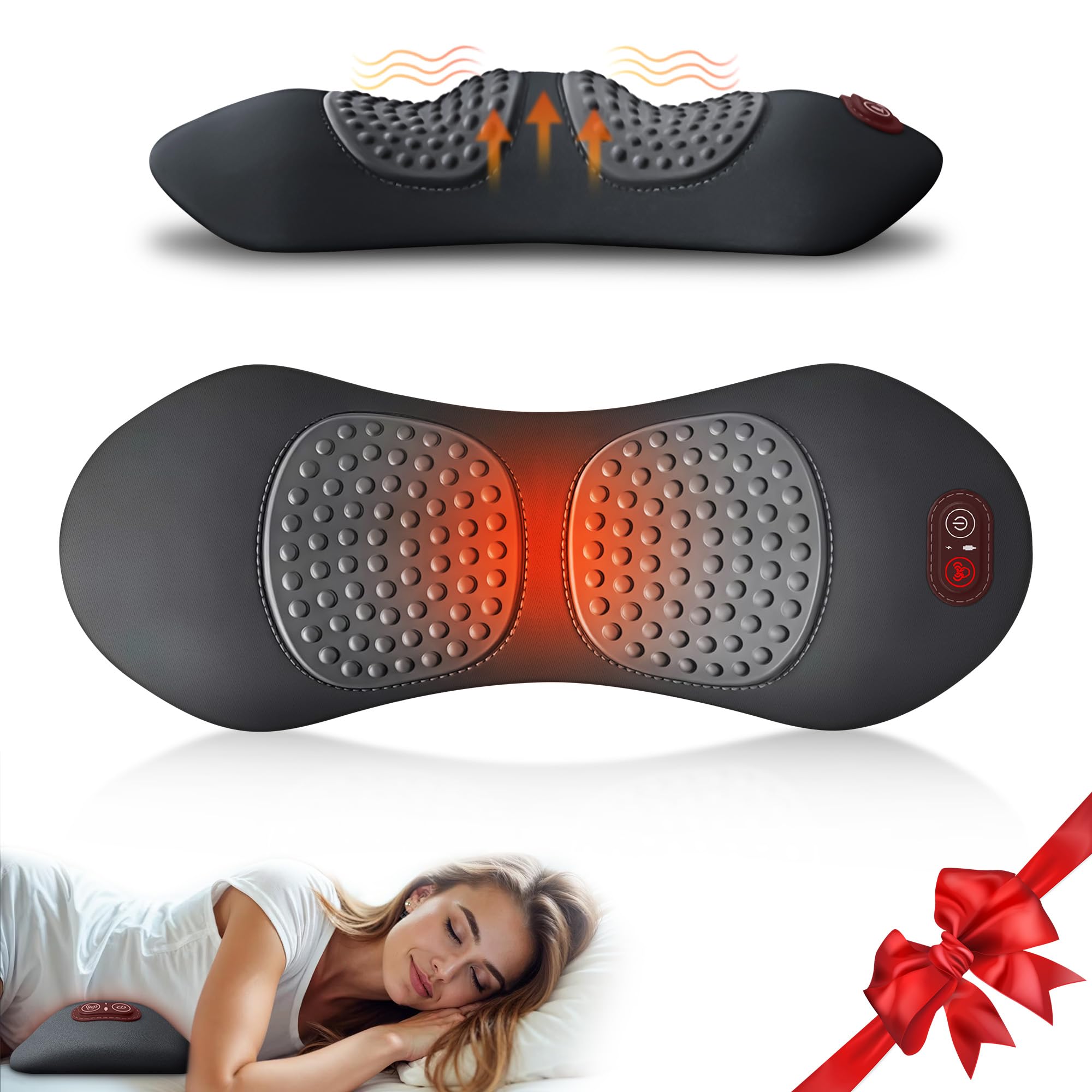 Photo 1 of 3 in 1 Upadate Rechargeable Electric Lumbar Support Pillow with Adjustable Height for Bed and Chair,Back Massager with Heat,Back Massager for Pain Relief Deep Tissue,Waist Wedge Bolster (Black)