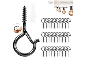 Zienlay 30 PCS Screw-in Hooks for Outdoor String Lights, Windproof Q Hanger Hooks Safety Buckle, Eye Hooks Cup Hook for Hanging Plants, Christmas & Patio Lights, 2.2 Inches, Black