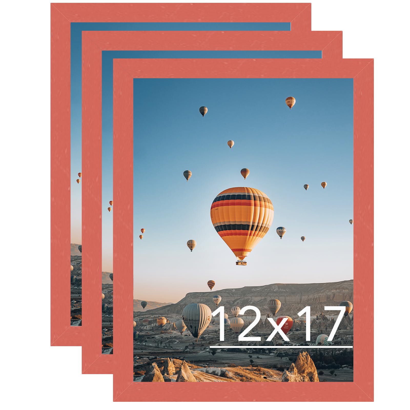 JCJMY 12x17 Red Picture Frame Set of 3, Horizontal and Vertical Formats for Wall Hanging, 12 x 17 Wall Gallery Poster Photo Frames with Shatter Resistant Plexiglass, 3 Pack, Red