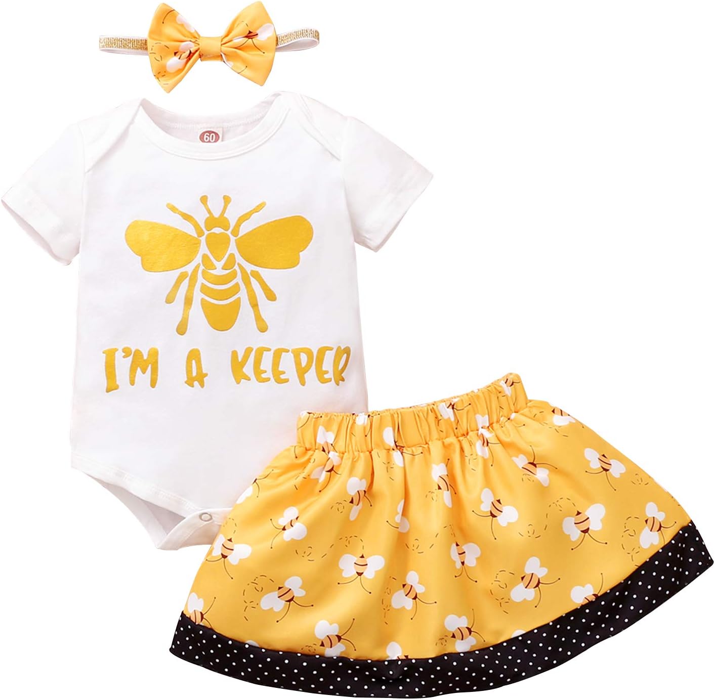 Infant Baby Girl Bumble bee Clothes Letter Print Romper Honey Bee Skirt