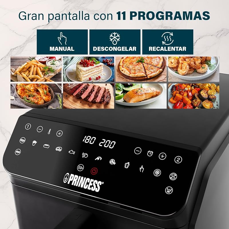 Fritadeira de ar empilhada, fritadeira dupla, 11,2 L, 3000 W, design vertical, função sincronizada, revestimento sem PFAS, preto, 01.182278.01.001