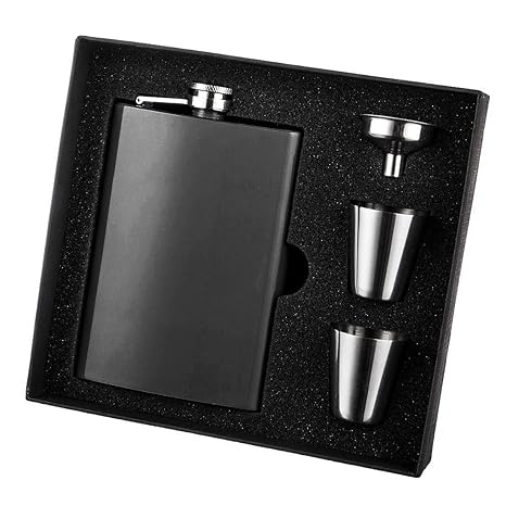 Scale 8oz Black Flask Gift Set in Black Gift Box 18/8 Stainless Steel and 100% Leak Proof for Discrete Liquor Shot Drinking