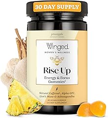 Winged Wellness Rise Up, Energy & Focus Gummies for Women - Daily Brain Boost Gummy Supplement with Natural Caffeine, Ashwaga
