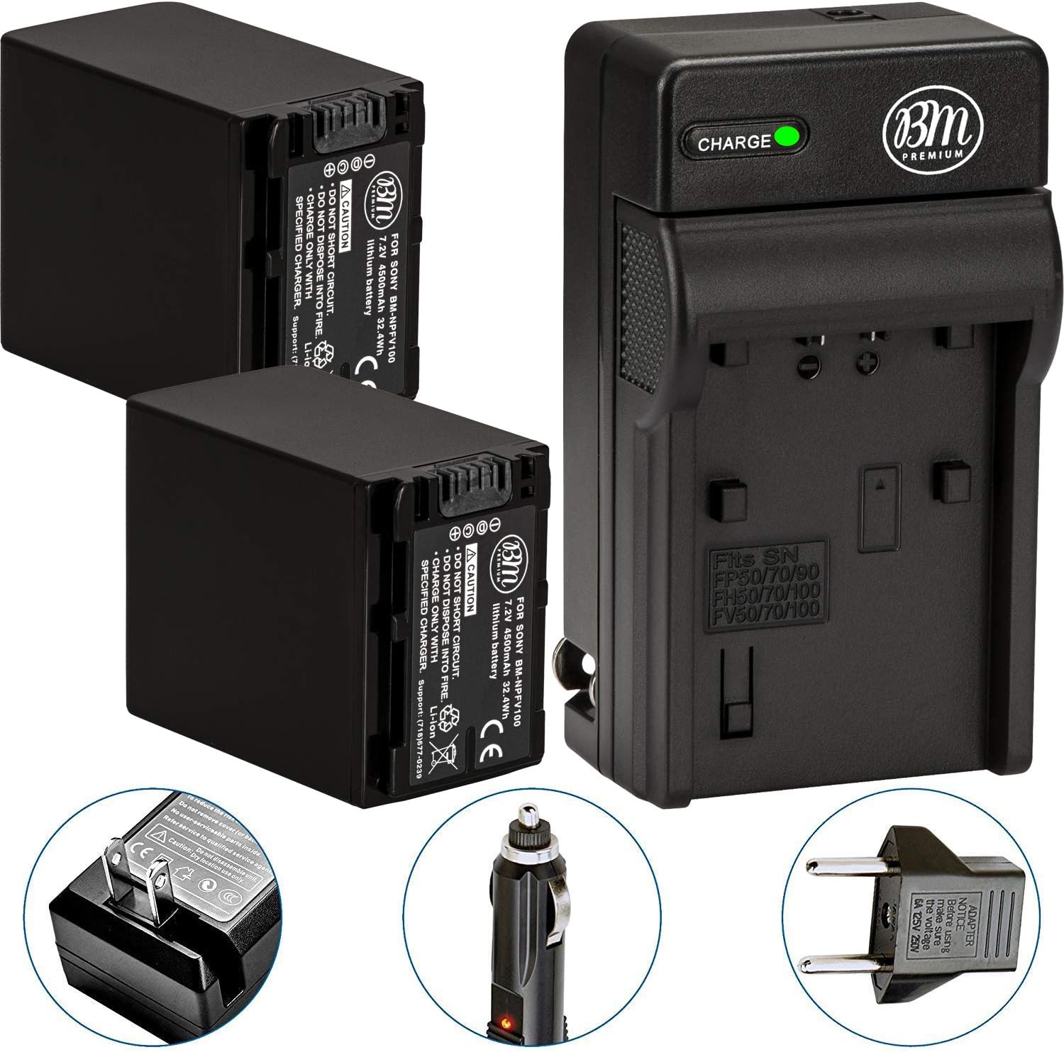BM Premium 2-Pack of NP-FV100 Batteries and Battery Charger for Sony FDR-AX53 HDR-CX455/B HDR-CX675/B HDR-CX220 HDR-CX230 HDR-CX260V HDR-CX290 HDR-CX330 HDR-CX380 HDR-CX430V HDR-CX580V HDR-CX760V HDR-CX900 HDR-PJ230 HDR-PJ260V HDR-PJ340 HDR-PJ380 HDR-PJ430V HDR-PJ540 HDR-PJ580V HDR-PJ650V HDR-PJ670/B HDR-PJ710V HDR-PJ760V HDR-PV790V HDR-PJ810 HDR-TD30V 