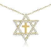 Alef Bet by Paula Star of David and Cross Sparkling Necklace