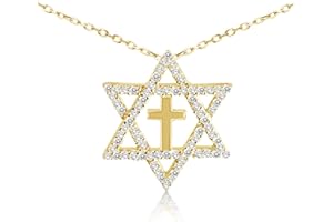 Alef Bet by Paula Star of David and Cross Sparkling Necklace