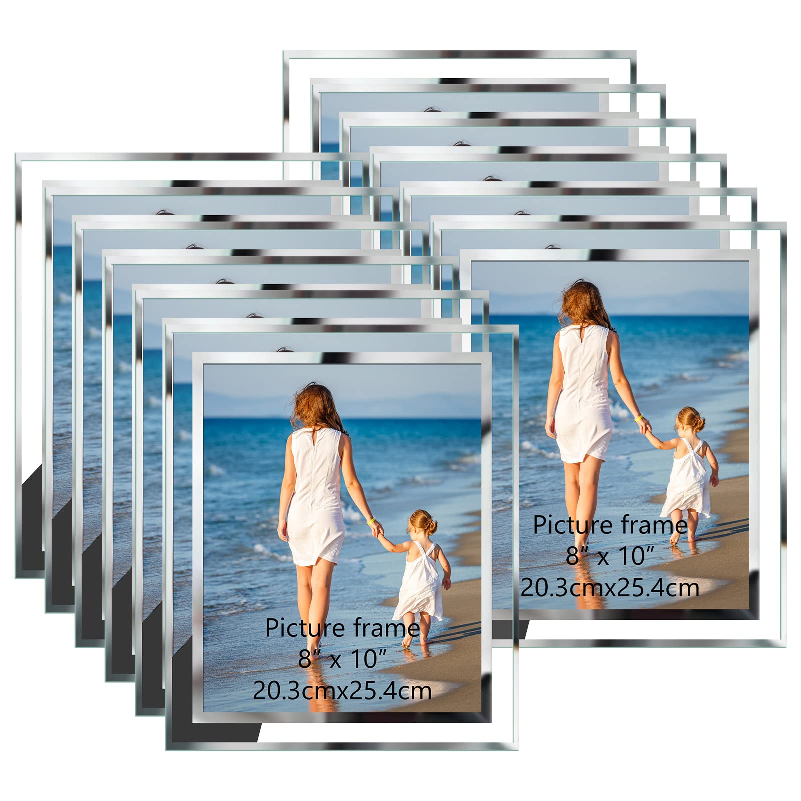 Photo 1 of Hoikwo Bulk 8x10 Picture Frames, 12 Packs Silver Photo Frames 8 by 10, Glass Wedding Frames 8x10, Clear Mirror Wedding Photo Frames, Only for Tabletop Display Vertically or Horizontally
