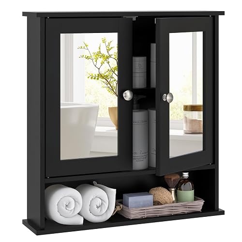 Tangkula Bathroom Medicine Cabinet with Mirror, Wall Mounted Wooden ...