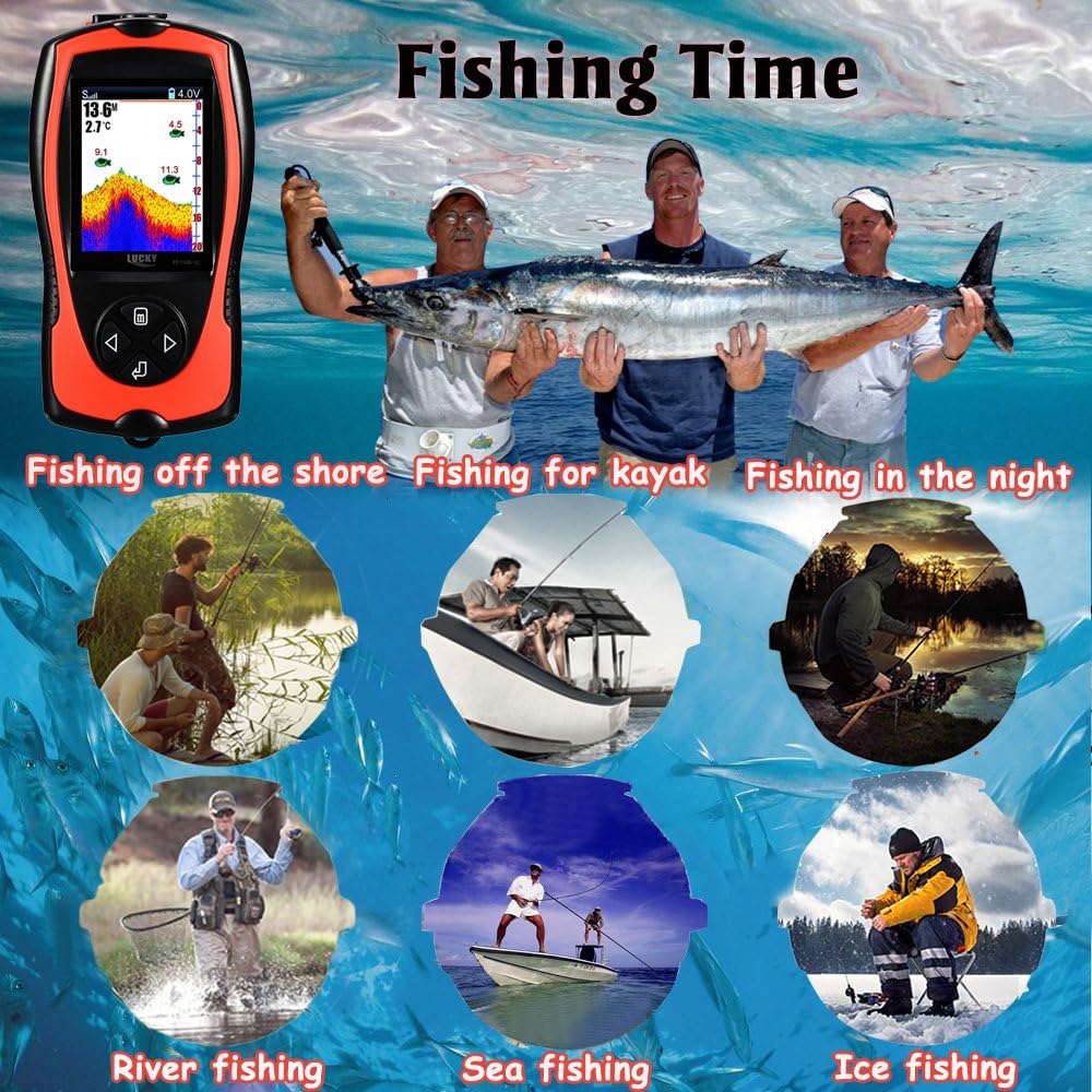 LUCKY Portable Fish Finder Handheld Kayak Fish Finders Wired Fish Depth Finder Sonar Sensor Transducer for Boat Fishing Sea Fishing: Sports & Outdoors