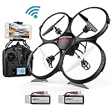 DBPOWER Wi-Fi FPV ドローン HDカメラ付き 高度維持機能 スマホで操縦可能 低電圧アラーム 3Dフリップ ヘッドレスモード搭載 安定性抜群 2.4GHz 4CH 6軸ジャイロ バッテリ2個付き 初心者向け 国内認証済み リアルタイム伝送 LEDライト 日本語取扱説明書付 (進化版U818A)