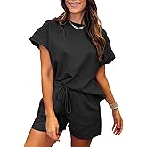 SOMTHRON Women's Summer 2 Piece Outfits Tracksuit Short Sleeve Pullover Tops Shorts Pajamas Sweatsuit Lounge Set