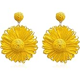 Just Follow Boho Raffia Flower Earrings Cute Raffia Rattan Drop Earrings for Women Spring Summer Beach Vacation Jewelry