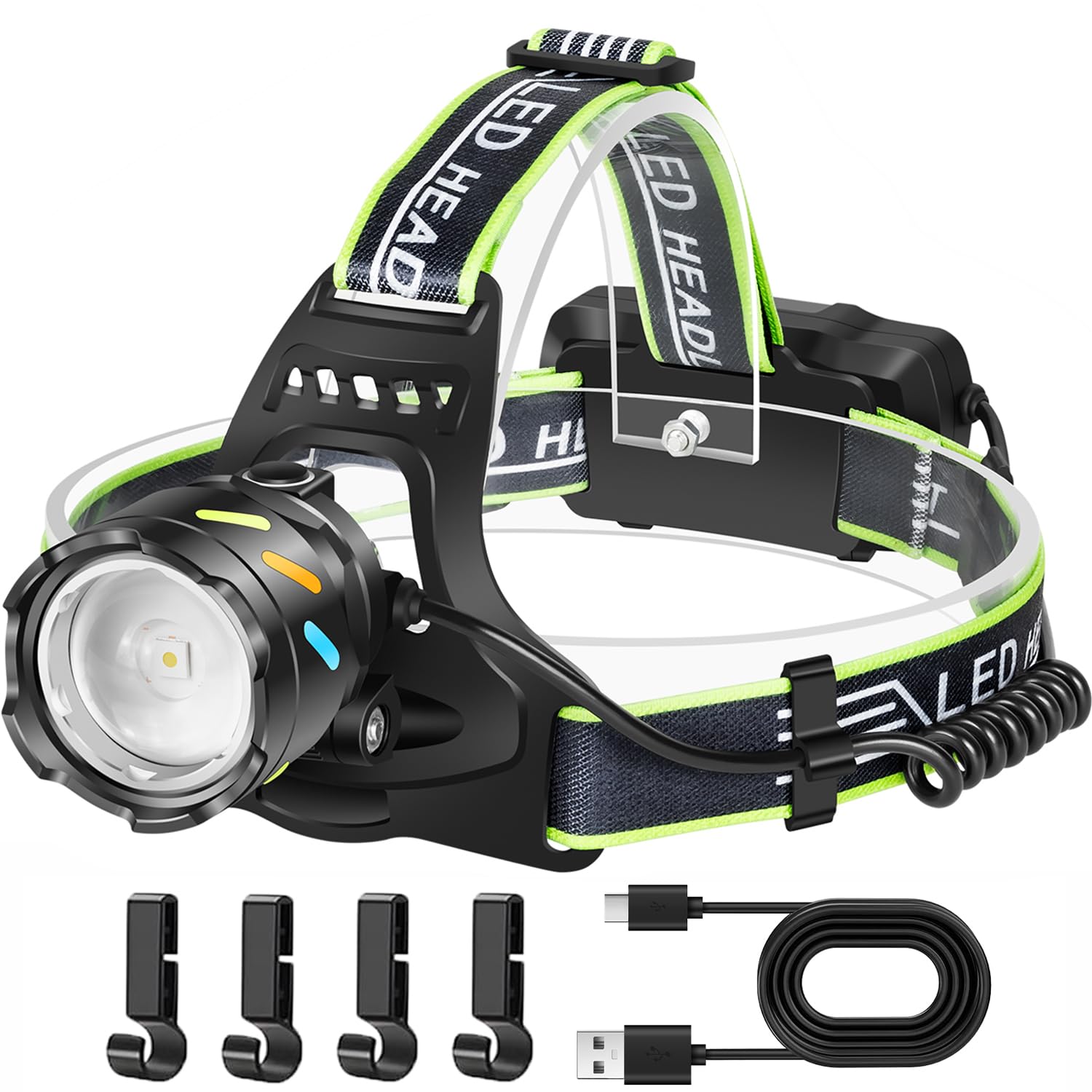 LEKIA Supper Bright Headlamp with Motion Sensor, Rechargeable USB-C 50000 Lumens 30W Fluorescent Headlamp 5 Modes Zoomable Head Lamp, IP65 Waterproof Head Lights for Camping Hiking Emergency