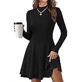 KIRUNDO Sweater Dress for Women 2026 Spring Fall Long Sleeve Mock Turtleneck A Line Fit and Flare Ribbed Knit Short Dresses