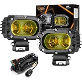 Auxbeam R4 Series 4 Inch LED Amber Pod 60W Driving Flood Beam Square Light | 3500K Amber Light, 120&deg; Wide Flood Beam, 6000LM Output, Better Visibility in Fog &amp; Rain, IP68 Rated, Built for Offroad, Pair