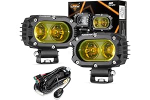 Auxbeam 4 Inch LED Amber Pod Light, 60W Driving Yellow Flood Beam Square Pod Fog Lights with DT Wiring Harness for Motorbike SUV ATV Truck Jeep Boat Tractor Forklift (2 Pcs)