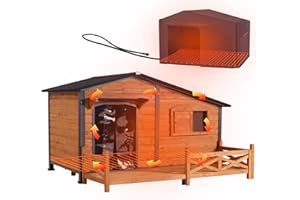 GUTINNEEN Extra Large 60" Heated Dog House Outdoor Insulated Dog Kennel with Safe Heated Pad, Chew-Proof Metal Frame and Insulated Liner for Large Dog Breeds, 60.37" L x 50.36" W x 35.43" H (Brown)