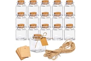 BLUE PANDA 15 Pack Small Glass Bottles with Cork Stoppers - Mini Jars with Cork Lids, Twine, and Blank Tags for Crafting & Spices - Small Bottles 1.7 Oz (50ml)