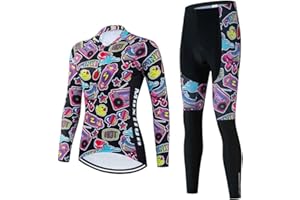 MOXILYN Women Cycling Long Sleeve Jersey Set 20D Padded Bib Pants Bike Suit Breathable Bicycle Clothing Kit UV Protection
