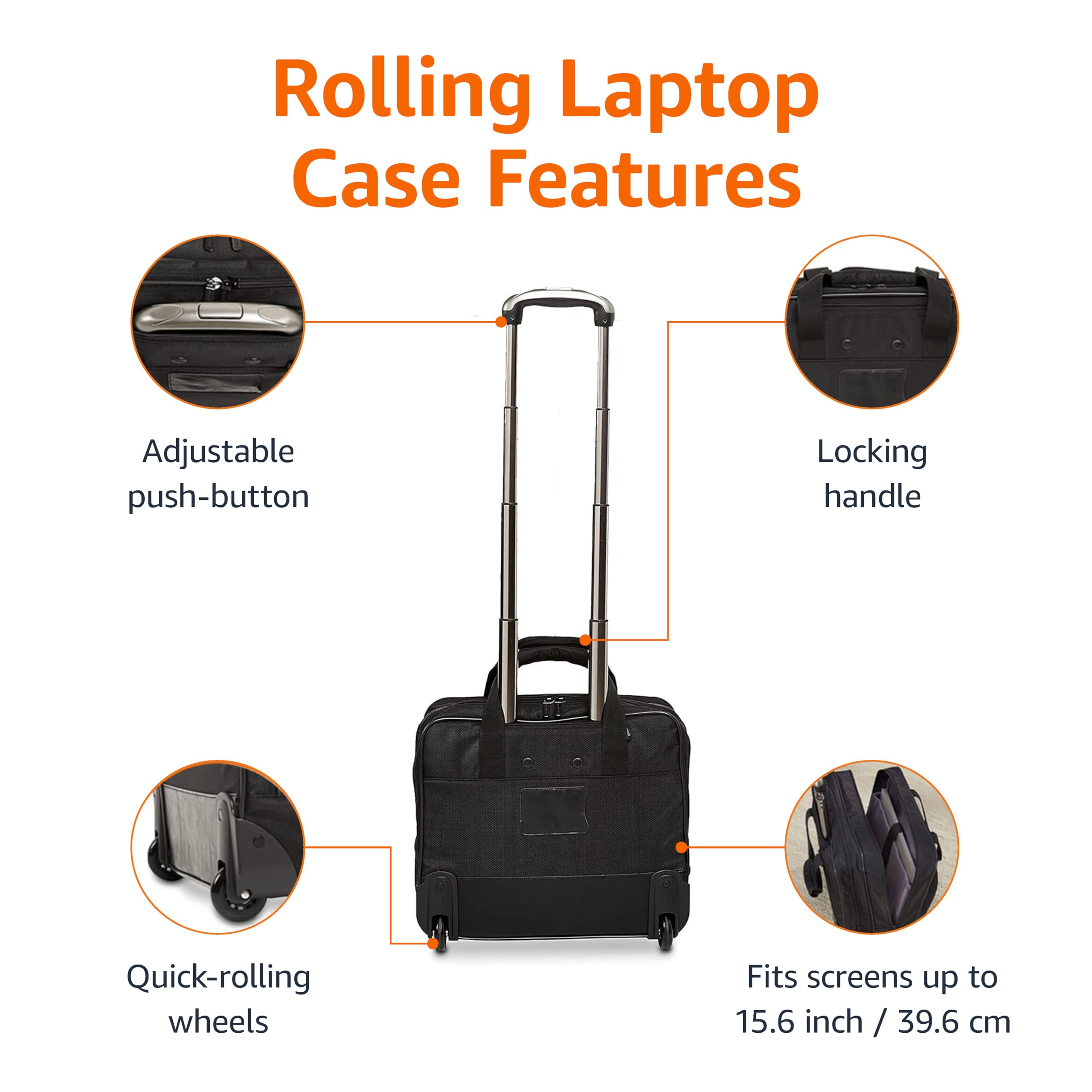 Amazon Basics Rolling Laptop Case, 15.6 in, Black