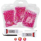 qiipii Clear Hot Pink AB Resin Rhinestones w B7000 Jewelry Glue for Bedazzling Crafting 3mm 4mm 5mm Rose Pink Flatback Jelly Stones Diamonds Crystals Gems for Nails Face Makeup Tumblers Bottles Crafts