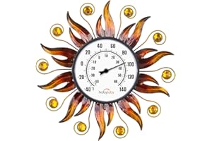 HOBYLUBY Indoor Outdoor Thermometer, Sun Wall Mounted Thermometer Decorative for Patio, Living Room, Garden Greenhouse, Wine Cellar, No Batteries Required