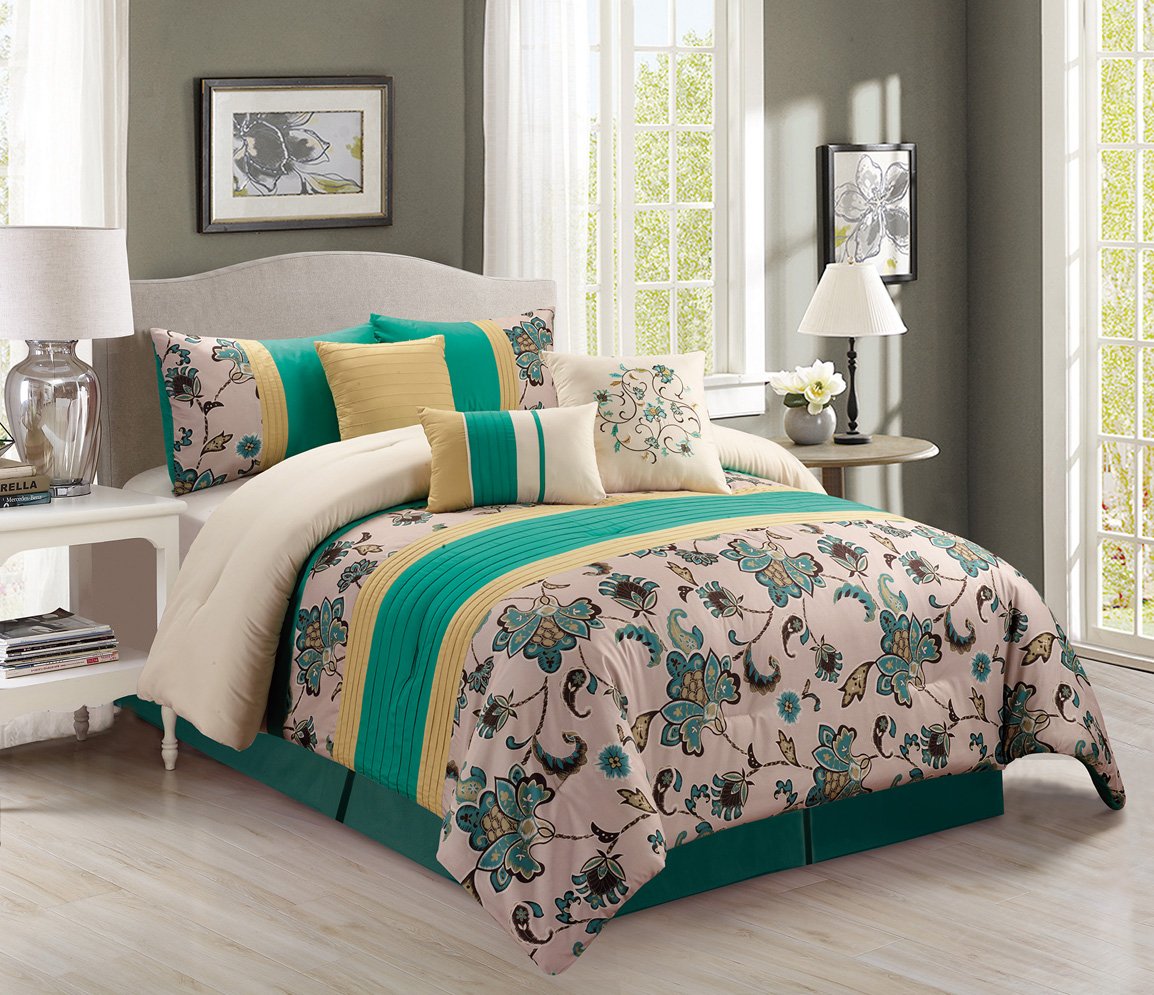 Retro 7 Piece Bedding Foam Green / Teal Blue / Yellow