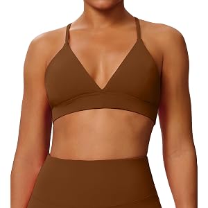 Womens Sports Bras V Neck Adjustable Spaghetti Strap Criss Cross Back Bras | Deep V-Neck,Removable Pads,Low Impact,Light Supp