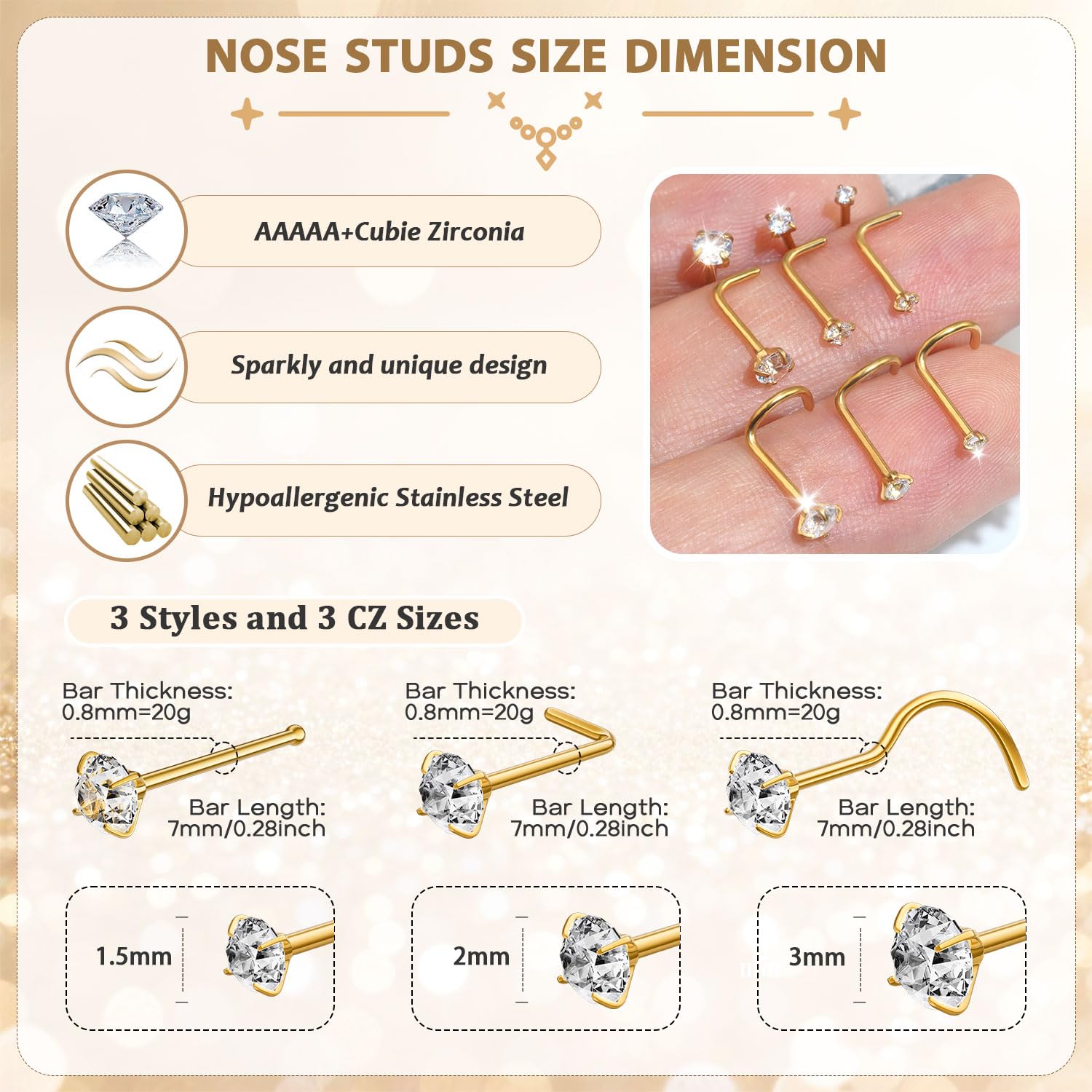 18g Nose Rings Hoop and 20g Nose Studs Sets for Women Men,Hypoallergenic 316L Surgical Stainless Steel Hinged Clicker Segment Nose Rings Hoop Helix Cartilage Daith Tragus Sleeper Earrings Silver Gold Black L Shape/Corkscrew/Straight Nose Studs Real Body Piercing Jewelry