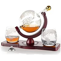 Gifts for Men, Whiskey Decanter Set with 2 Etched Globe Glasses, Unique House Warming Anniversary Birthday Gift for…