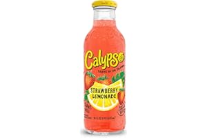 Calypso Lemonade, Strawberry Lemonade, Made with Real Fruit, 16 Fl Oz Glass Bottles (Pack of 12)