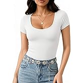 MANGOPOP Women's Summer Scoop Neck Short Sleeve Slim Fit Tunic T Shirt