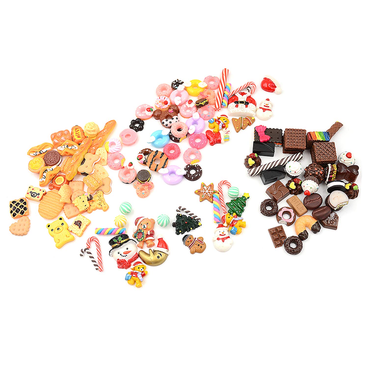 120Pcs Resin 1:12 Dollhouse Miniature Dessert Bread Chocolate Christmas Food Models Decoration Miniature Tableware Play Food Set DIY Decor Doll House