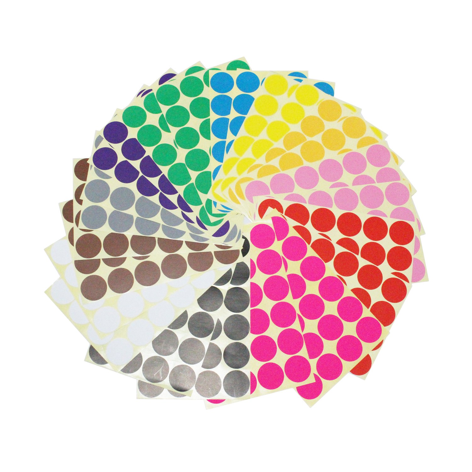 LJY 576 Pcs Round Stickers 32mm, 12 Assorted Colours Dot Stickers, Self Adhesive Coloured Sticky Labels for Colour Coding, Moving House, Inventory and Office Filing (24 Sheets)