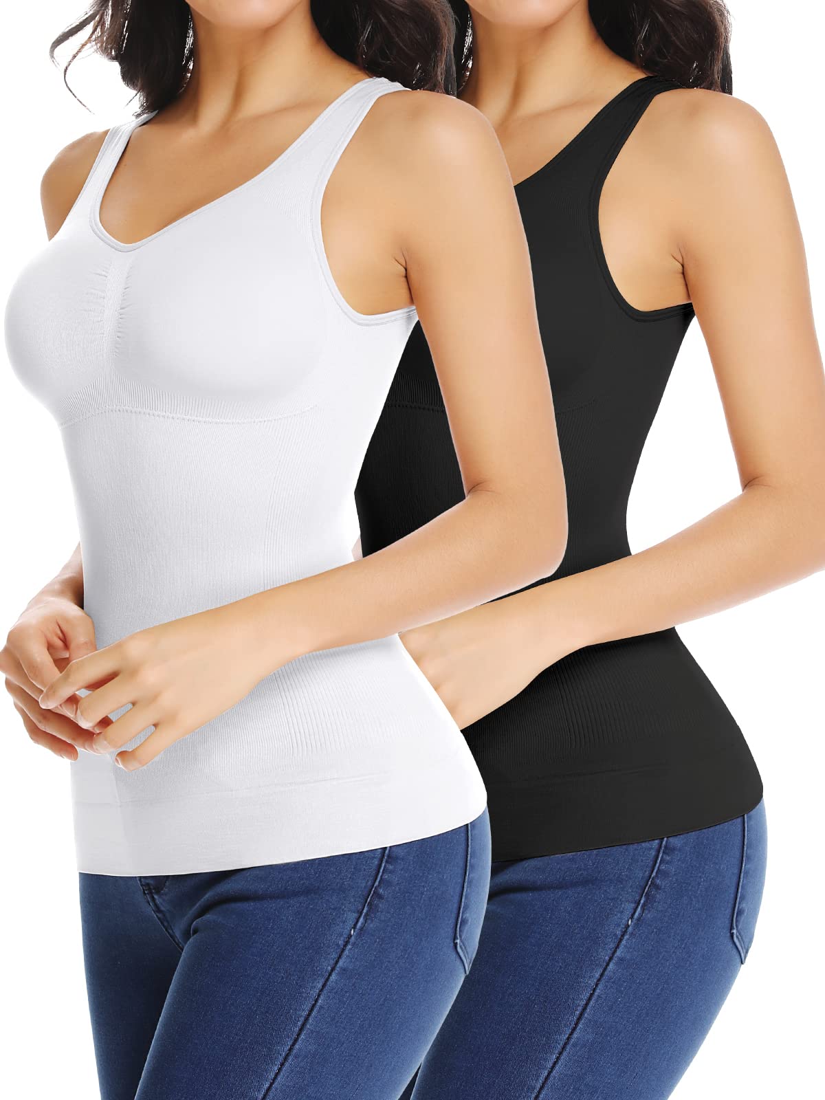 Photo 1 of ** ONLY WHITE TOP**JOYSHAPER Women Cami Shaper with Built in Bra Tummy Control Camisole Tank Top Undershirts Shapewear Body Shaper White Pack,L)