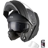LEM Motorcycle Helmets Modular Fiberglass, Full Face Motorcycle Helmet Flip Up, DOT Certified, Release Sun Visor &amp; Removable Liner, Lightweight Street Bike Helmet (Matte Black,M) LF04 Carver