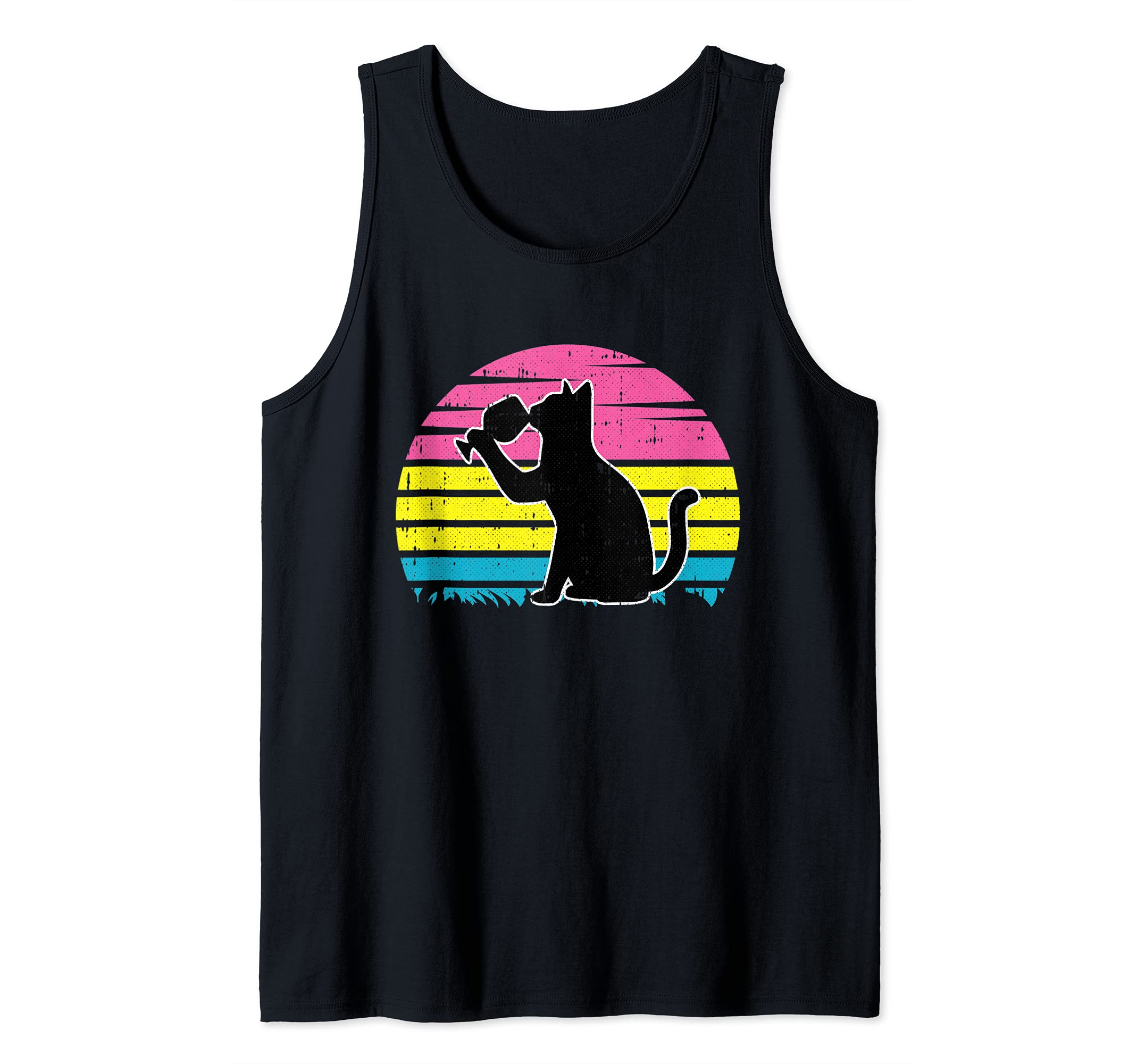 Cat And Wine Pansexual Pride Retro Drinking LGBT-Q Ally Tank Top