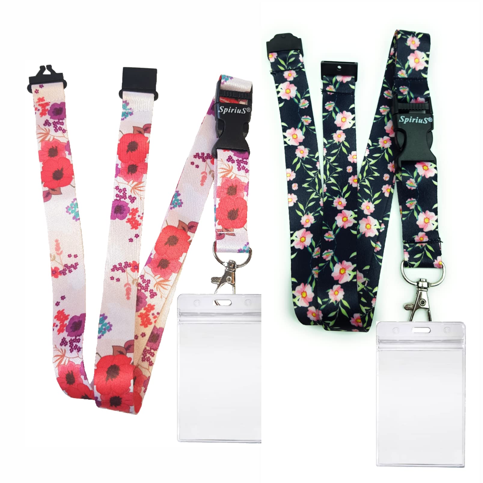 2 Sets Daisy Lanyard with Waterproof Transparent Card Protector Holder Neck Strap Flower Lanyard (2 x Set C)