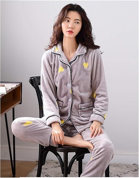 Amazon Co Jp 新しい パジャマ レディース 冬 フランネル パジャマ セットの暖かい 長袖パジャマ 上下セット かわいい ピンク ホームウエア 太い 寝間着 ルームウェア グレー L ホーム キッチン