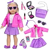 American 18 Inch Dolls Clothes and Makeup Accessories,Cosmetic Toys Shoulder Bags Gift Playset Fit for 18" Doll Including Skirt Outfit Eye Shadow Lipstick Blusher Headband,Doll Not Include