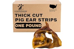 K9warehouse Pig Ears for Dogs - Natural Bulk - 100% Pork Pig Ear Strips for Dogs - Alternative to Rawhide Chews - Thick Cut Pig Ears for Dog Treats for All Breeds Packed in USA - 16oz
