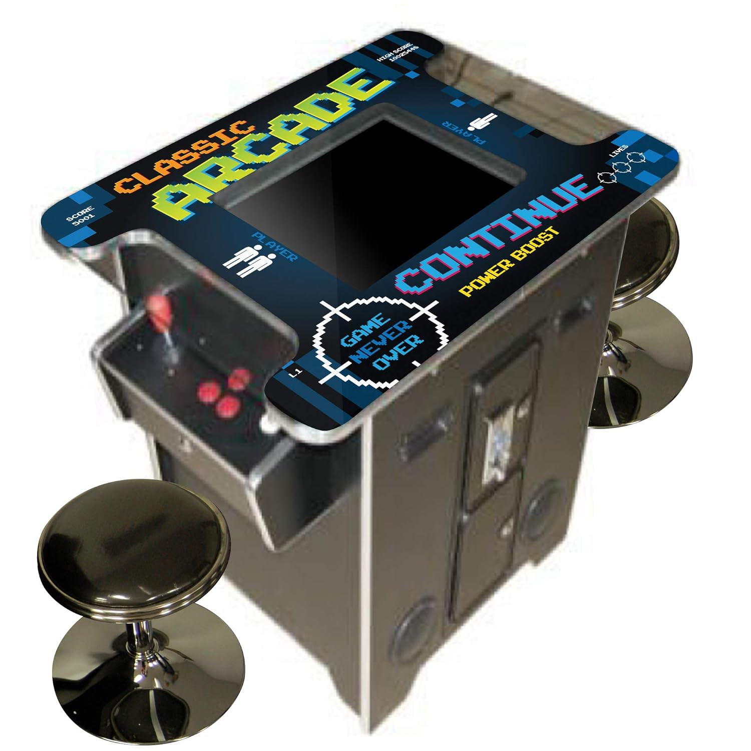 Creative Arcades Full Size Commercial Grade Cocktail Arcade Machine Trackball 60 Classic Games 2 Sanwa Joysticks 2 Stools 3 Year Warranty