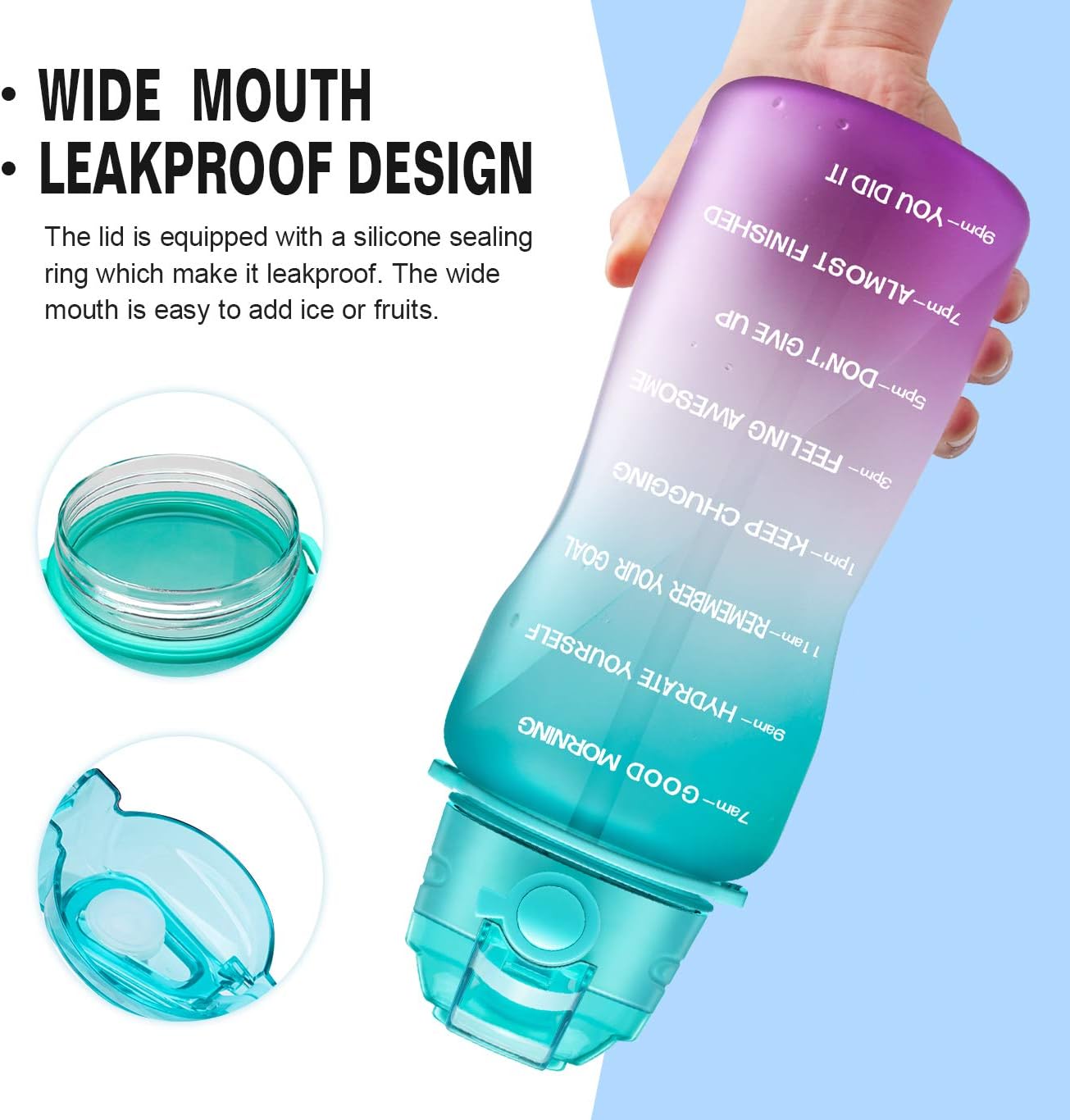Fidus Large 1 Gallon Motivational Water Bottle with Paracord Handle & Removable Straw - BPA Free Leakproof Water Jug with Time Marker to Ensure You Drink Enough Water Throughout the Day-Green/Purple : Sports & Outdoors