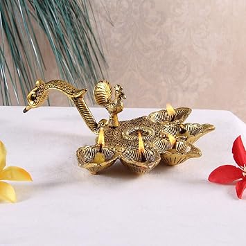 Handicrafts Paradise Metal Antique Gold Plated Diya (22.86 cm X 19.05 cm X 6.9 cm, Gold)