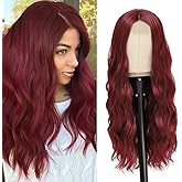 YBYMCAI Long Burgundy Wavy Wigs for Women Wine Red Middle Part Wig 26 inch Natural Looking Synthetic Wig Heat Resistant Fiber Wigs for Daily Party Use