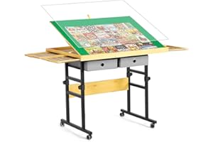 BuilderButler 34.25" x 25.2"Adjustable Puzzle Table with 4+2 Drawers, Non-Slip Surface Puzzle Board, Tilting & Height Adjustment, 360° Wheels, and Protective Cover for mom