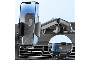 FBB 3-in-1 Car Phone Holder, [Military-Grade Suction Cup & Clip] Long Arm Suction Cup Holder Sturdy Cell Phone Holder Mount Dashboard Windshield Air Vent Compatible with All Smartphones and Cars