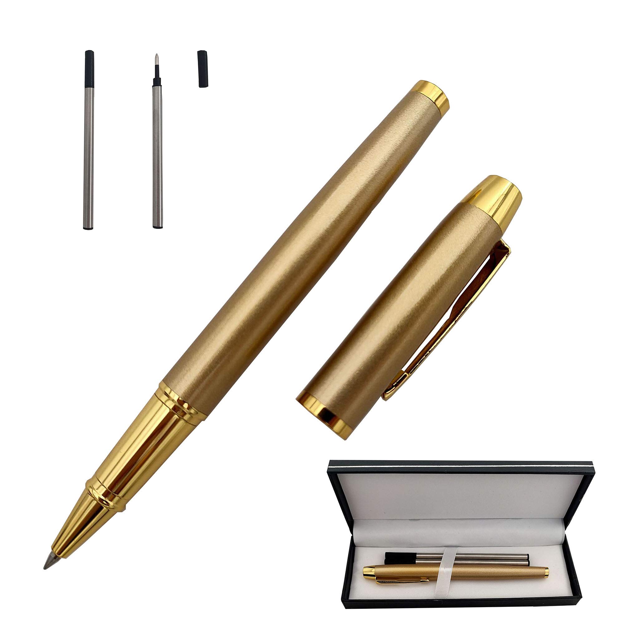 Accod Metal Ballpoint Pen Rollerball Pen Signature Pen with Two 0.5MM Black Pen Refills,Gift Pen for Colleagues and Family,Gift Boxed (Gold)